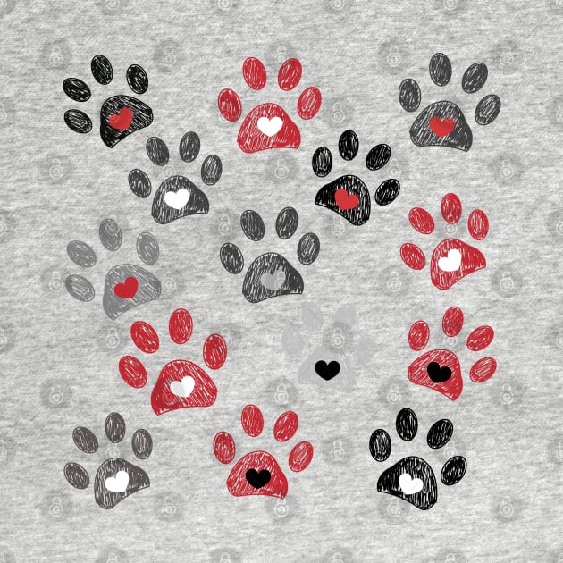 Red, black and grey doodle paw print by GULSENGUNEL